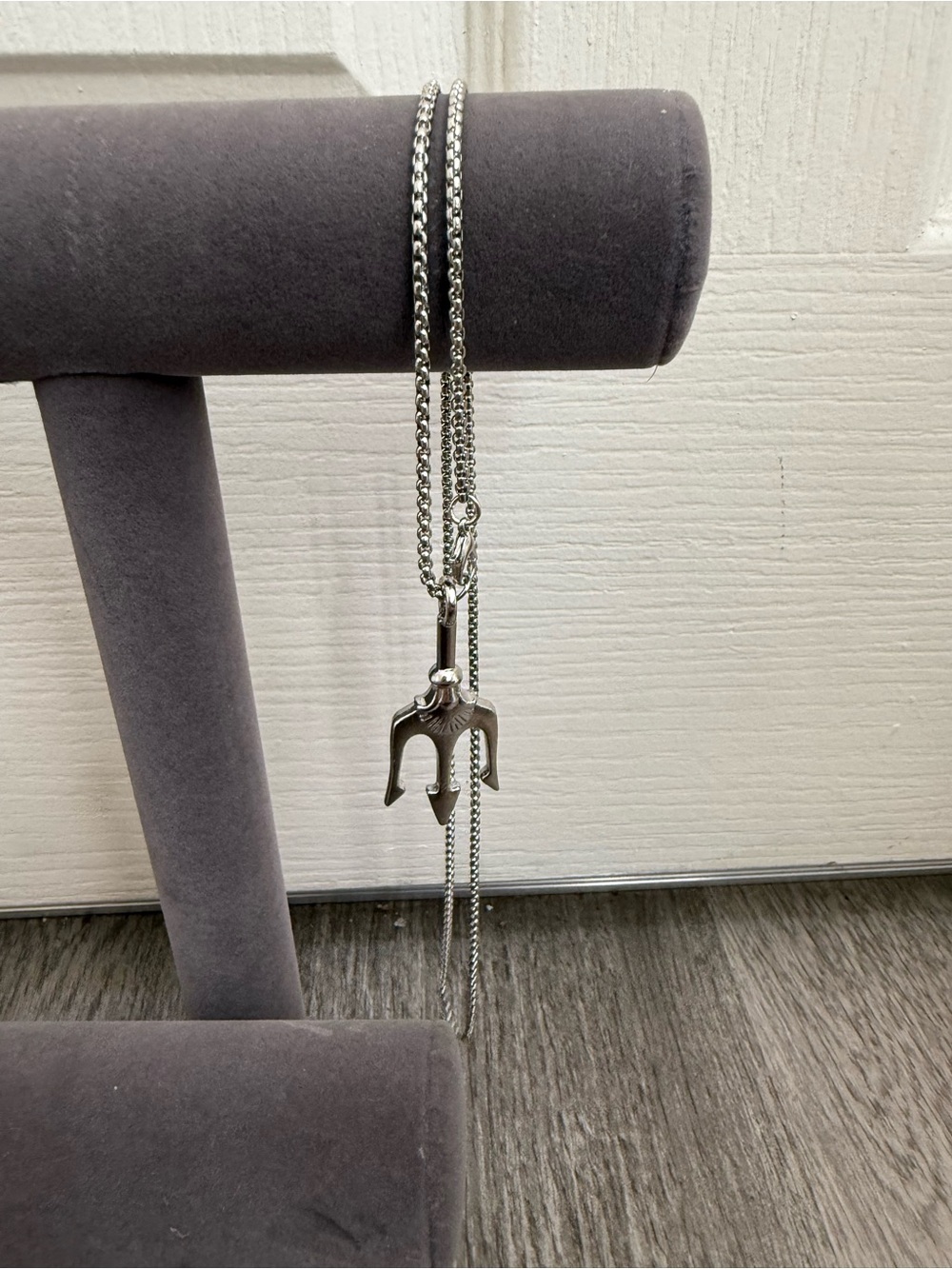 Silver Trident Pendant Necklace - Sleek Stainless Look
